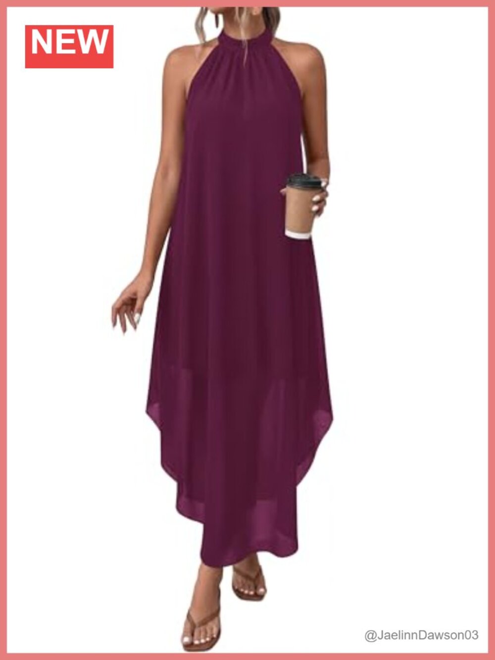 Women's Halter Maxi Dress Sleeveless Button Back Casual Summer